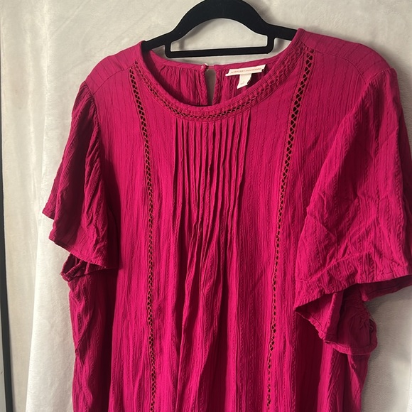 Knox Rose Top Pink Short Sleeve Round Neck Eyelet Embroidered Top Size Large - Picture 12 of 16